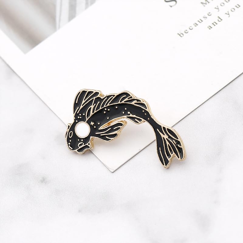2Pcs coadipress Lovely Fish Brooch Enamel Lapel Brooches Pin Set Cute Cartoon Koi Fish Pins for DIY Backpacks Clothes Bags Jackets Hat Jewelry Accessories Gift - color: Black White