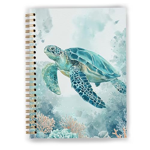 Blue Coastal Ocean Sea Turtle Coral Notebook, Marine Biology Beach Journal, Sea Turtle Gifts for Women, Beach Themed Gifts, Ocean Spiral Notebook Journal 5.5x8.3 - color: Color 01