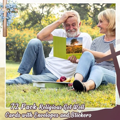 Motiskyy 72 Pack Religious Get Well Cards Bulk with Envelopes Stickers Christian Get Well Soon Greeting Cards with Scripture Encouragement Blessing 4.5 x 6.2 Inch(Landscape) - style: Landscape