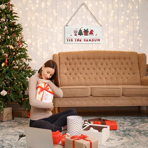YCYD Christmas Decor Sign Tis The Season, Christmas Gifts Wall Art Wooden Hanging Plaque 12 x 6 Inch, Friends Besties Colleagues Gifts, for Office Bedroom Living Room Home Decorations - color: Season