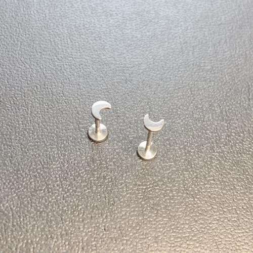 1 Pairs G23 Titanium 20G/18G/16G Press Fit Threadless Push Pop Top 4mm Flat Back Piercing Lip Stud Earring Labret Monroe Lip Ring Tragus Cartilage Bar Lehgth 6mm-12mm - color: 1 Pair Moon
