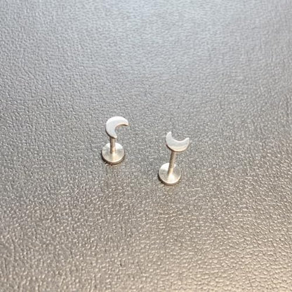 1 Pairs G23 Titanium 20G/18G/16G Press Fit Threadless Push Pop Top 4mm Flat Back Piercing Lip Stud Earring Labret Monroe Lip Ring Tragus Cartilage Bar Lehgth 6mm-12mm - color: 1 Pair Moon