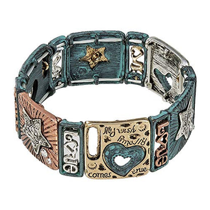 Madison Tyler Religious Prayer Bracelet For Women - style: Gold Plated/Silver Plated/Rose Gold Plated Patina Turquoise Stretch Heart Star Love Wish Bracelet