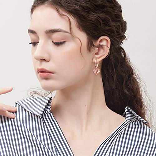 S925 Sterling Silver Heart Dangle Drop Earrings for Women Jewelry Gift - style: Heart Drop. Rose