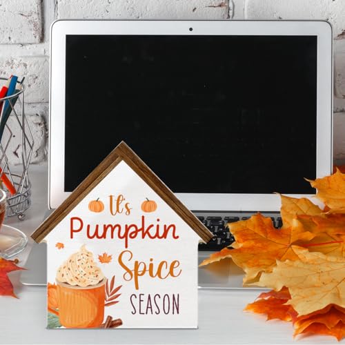 Fall Home Decor, It's Pumpkin Spice Season House Shaped Wood Block Sign - color: Pumpkin