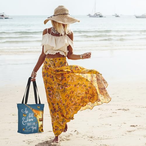 Women's Canvas Tote Bag with Zipper, Large Capacity Shoulder Bag for Work, Travel & Daily Use, Gifts for Mom - color: Be Still and Know That I Am God