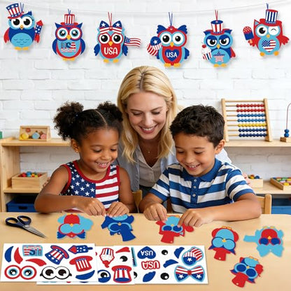 PAIVSUN 24Pcs 4th of July Crafts for Kids, DIY Owl Stickers Crafts Kit - style: Patriotic Owl