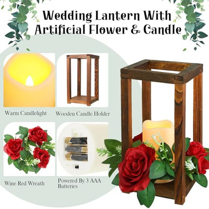 Hushee 30 Pcs Wooden Wedding Lantern Centerpiece, Red Rose, Brown - color: Brown and Red, size: 10.6 x 5.5 x 5.5 inches