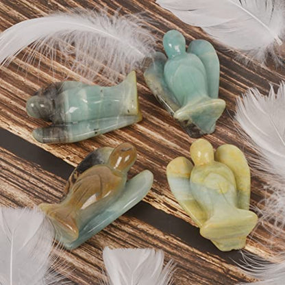 Justinstones Carved Amazonite Gemstone Peace Angel Pocket Guardian AngelHealing Statue 2 inch - color: Amazonite