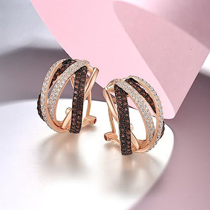 Santuzza 925 Sterling Silver Twisted Omega Back Earrings for Women - color: Rose gold-Cross