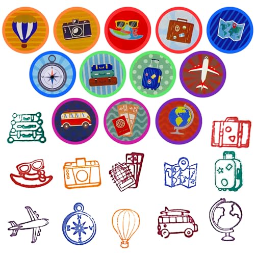 Cinrobiye 24 Pcs Adventure Travel Stampers Party Favor Set Fun Bon Voyage Stamps Birthday Party Supplies Classroom Rewards Carnival Prizes Goody Bag Fillers Pinata Filler Travel Party Gift Set - color: Adventure Travel