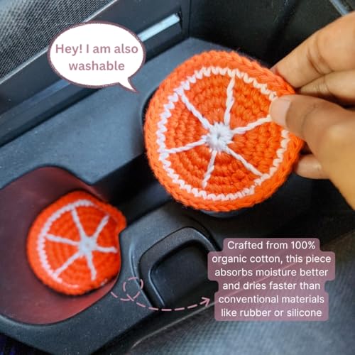 Cotton Crotchet Fruit Car Coaster Set (Zesty Pop) - color: Orange Punch