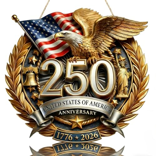 4th of July Door Sign 250 Anniversary Front Door Sign 3D Eagle 1776-2026 Wreath Patriotic Independence Hanger Wooden Wall Decor Hanging Signs for Home Porch Outdoor Decor - color: ID6