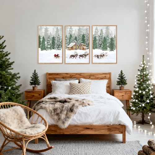 CHDITB 3 Pcs Santa Reindeer Sleigh Framed Canvas Wall Art 16x24 Inch - color: Santa Claus Reindeer Sleigh, size: 16"L x 24"W