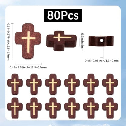 SUNNYCLUE 1 Box 80Pcs Wood Cross Beads Cross Wooden Beads Mini Crucifix Charms Brown Christmas Easter Wood Loose Spacers for Jewelry Making DIY Rosary Earrings Necklace Bracelets Women Adults - color: Saddle Brown