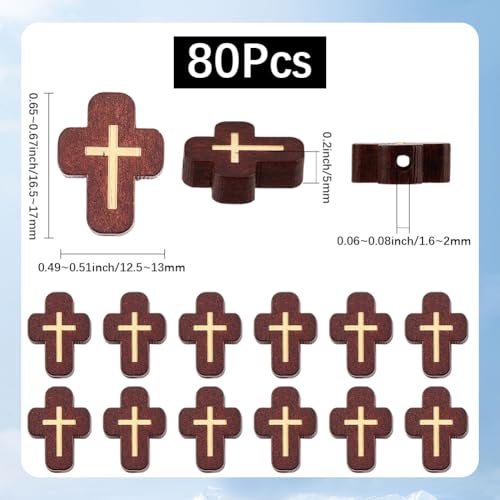 SUNNYCLUE 1 Box 80Pcs Wood Cross Beads Cross Wooden Beads Mini Crucifix Charms Brown Christmas Easter Wood Loose Spacers for Jewelry Making DIY Rosary Earrings Necklace Bracelets Women Adults - color: Saddle Brown