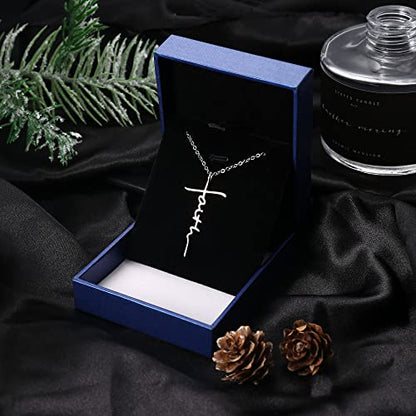 MILACOLATO Faith Necklace for Women 925 Sterling Silver Cross Necklace for Women 18K White Gold Plated Sideways Faith Cross Pendant Necklace Christian Religious Jewelry Gifts for Women Mom Wife Birthday