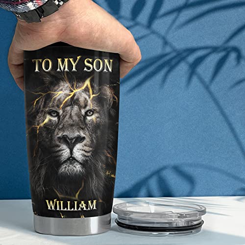 SANDJEST Personalized Son Gifts Tumbler Lion 20oz 30oz Tumblers with Lid Gift for Son Christmas Birthday - color: Son