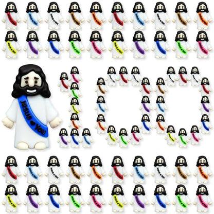 100 Pack Little Jesus Figures Easter Mini Rubber Toys to Hide and Seek, Pocket Jesus Love You Miniatures Religious Party Favors Baptism Gifts Sunday School Easter Egg Stuffers - color: 10-color *100