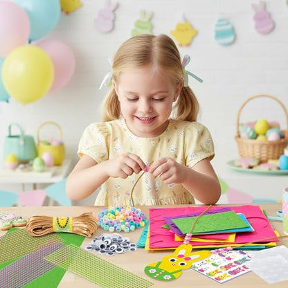 BeYumi Bunny Necklace Craft Kit - 24Pcs Bunny Peeps Felt Necklace Making Kits with Beads and Gem Sticker DIY Cute Rabbit Craft for Kids Sunday School Home Classroom Gift Party Favor Fun Activities - style: Bunny