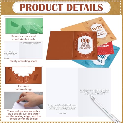 Gersoniel 36 Sets Pastor Appreciation Cards, with Envelopes, Solid Color - style: Solid Color