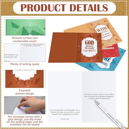 Gersoniel 36 Sets Pastor Appreciation Cards, with Envelopes, Solid Color - style: Solid Color