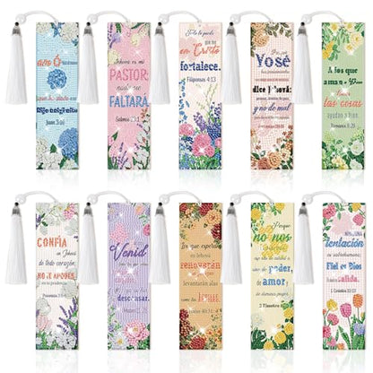8 Pieces Christian Bible Verse Diamond Art Bookmarks 5d Christian Beaded Bookmark Acrylic Tassel Bookmark for DIY Making Beginners Adults Arts Craft Supplies (Spanish) - color: Spanish