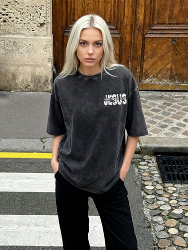 Eatbook Christian Shirts for Men Women Jesus Faith Oversized Acid Wash Tops - color: Darkgray Jesus, size: Small