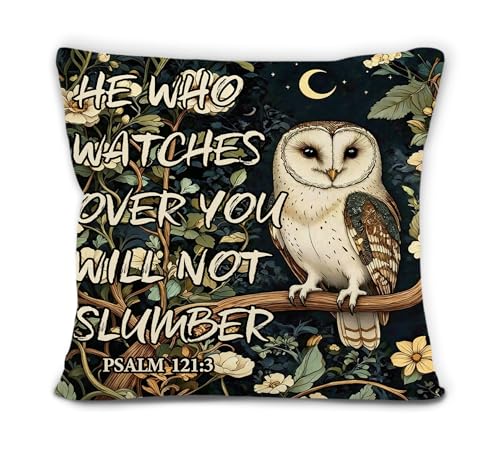 Moody Owl Christian Floral Pillow Cover 18x18, Owl Lovers Gifts,Dark Academia Religious Bible Verse Decorative Throw Pillow Covers Pillowcases for Home Bedroom Living Room Couch Sofa Decor - color: Owl