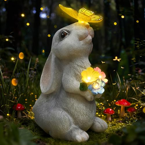Solar Garden Statue Outdoor Decor, Rabbit Figurine with Butterfly LED Lights, Bunny Statue for Garden, Yard Decor, Lawn Ornament, Valentine's Day Birthday Gift for Women Mom Grandma - size: Bunny