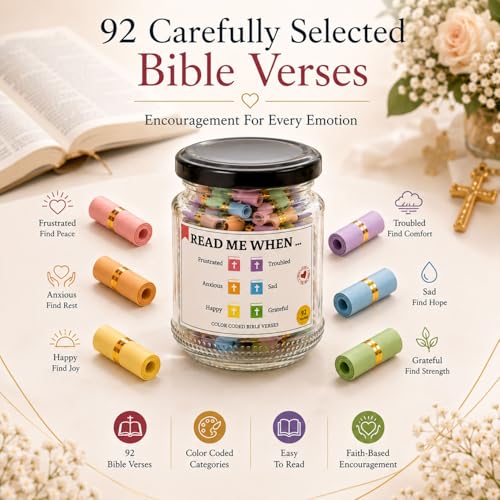 Bible Verse Jar, Christian Gifts for Women, Inspirational Scriptures for Women, Daughters, Bible Accessories, Father Day Gifts, Decorative Glass Inspirational Scripture Jar, Bible Jar
