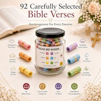 Bible Verse Jar, Christian Gifts for Women, Inspirational Scriptures for Women, Daughters, Bible Accessories, Father Day Gifts, Decorative Glass Inspirational Scripture Jar, Bible Jar