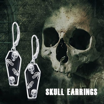 HPQQ Earrings for Women Sterling Silver Dangle Earrings Birthday Christmas Jewelry Gifts for Women Wife Mom - color: White Gold-Skull-Coffin