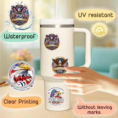 4 Pcs 250th Anniversary Stickers USA 250th - Patriotic Waterproof Vinyl - color: America 250 Stickers