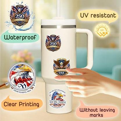 4 Pcs 250th Anniversary Stickers USA 250th - Patriotic Waterproof Vinyl - color: America 250 Stickers