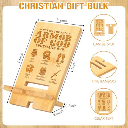Novabright 24 Pcs Christian Bible Verse Bamboo Phone Stand, Armor of God - style: Armor of God