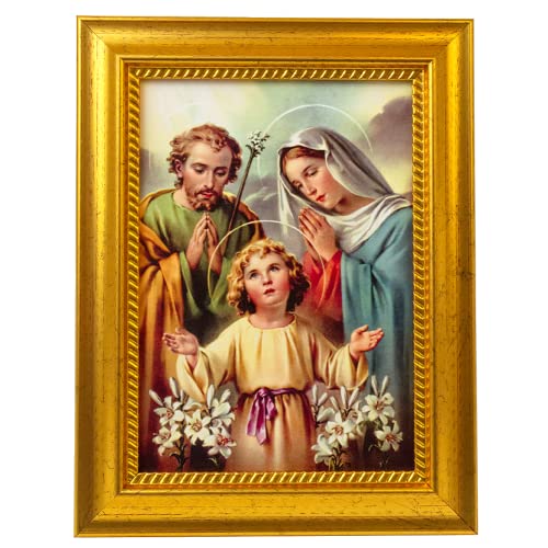 Framed Holy Family Art Print | Metallic Gold-Tone Frame | Great Catholic Gift for Baptism, First Reconciliation, or First Holy Communion | Christian Home Décor