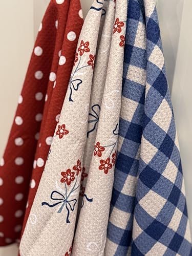 Kitchen Towels, Dish Towels for Kitchen, 3 Pc Kitchen Towel Set - color: Red/White/Blue