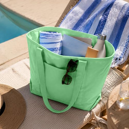 DALIX 20" Solid Color Cotton Canvas Shopping Tote Bag in Mint Green - color: Mint Green