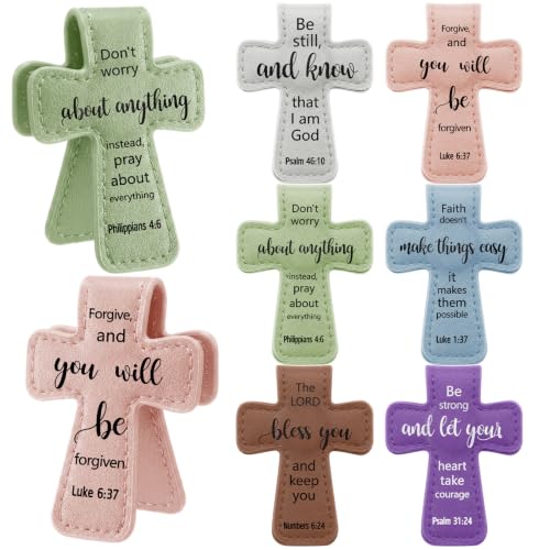 Resurhang 6 Pcs Magnetic Christian Cross Leather Bookmarks, Elegant Bible Verse Page Markers, Practical Reading Accessories Ideal Gift for Teachers Book Lovers and Religious Believers