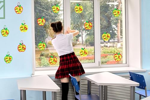 Renbuzhu 40PCS Back to School Apple-Shaped Crafts Bulk: Tissue Paper Sign Suncatchers, First Day of Classroom Activities DIY Kit, Fall Decorations, Window Stained Glass Effect Art Supplies - style: apple-shaped