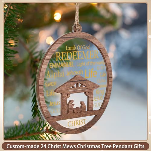 CroBlissful 24 Pack Christmas Nativity Scene Ornaments Bulk Wooden Christian Religious Catholic Gifts Nativity Story Jesus Mary Joseph Set Acrylic 3D Christmas Tree Decor Xmas Gifts (3 Inch) - size: 3 Inch