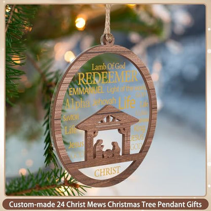 CroBlissful 24 Pack Christmas Nativity Scene Ornaments Bulk Wooden Christian Religious Catholic Gifts Nativity Story Jesus Mary Joseph Set Acrylic 3D Christmas Tree Decor Xmas Gifts (3 Inch) - size: 3 Inch