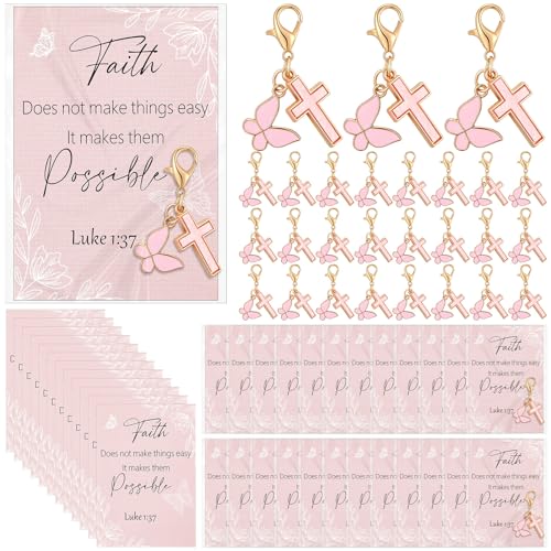 Unittype 36 Sets Christian Keychains Cross Charms for Women - style: Butterfly