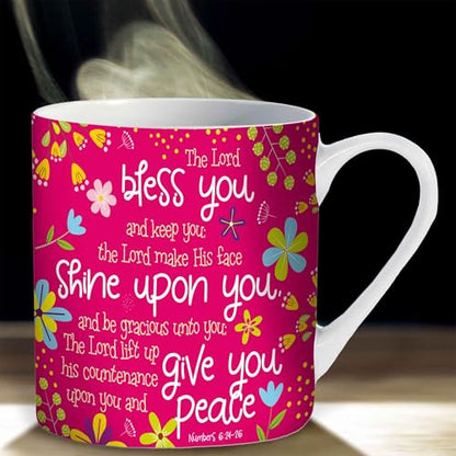 Christian Coffee Mug with Gift Box, 12 oz Ceramic, with Bible Verse - color: Pink / Bless You