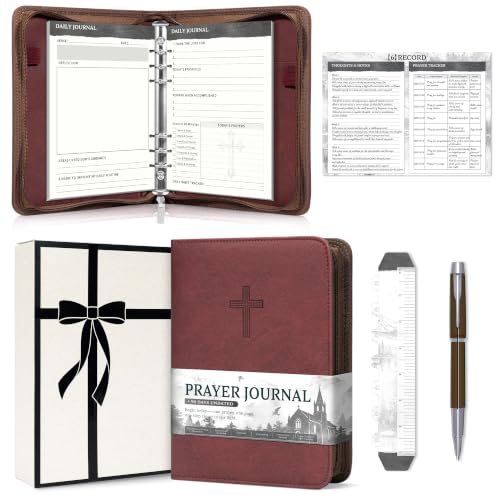 Ospelelf Refillable Prayer Journal with Leather Red 6 Ring Binder 3-Month - color: red