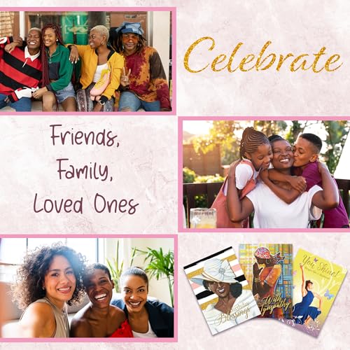 African American Birthday Cards Assortment Box – Set of 18 All Occasion Black Greeting Cards with Envelopes – Beautiful Black Women Designs – Premium Cardstock use for Mother's Day - style: Assortment 760