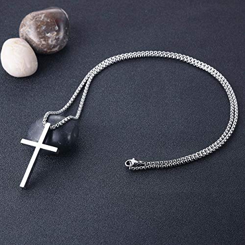 Stainless Steel Cross Pendant Necklaces for Men Women 24 Inch Chain - color: Silver