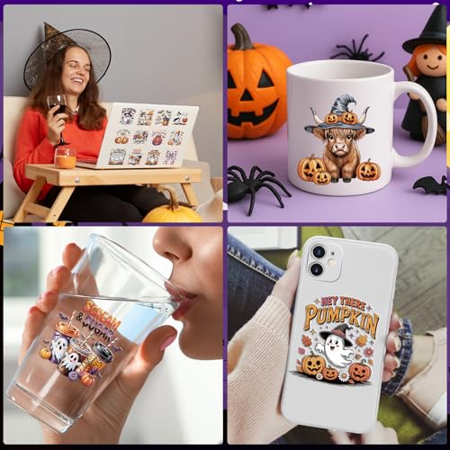 Rngmsi UV DTF Cup Wrap - 20 Sheets Spooky Fall Halloween UV DTF Wraps for 16 oz Glass, Bat Web Pumpkin UVDTF Stickers, Rub on Transfer Decals for Drinking Cups DIY Crafts for Water Bottles - style: Spooky Fall Halloween