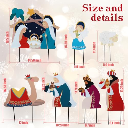 WONDER GARDEN Christmas Nativity Yard Stakes,7 Pack Outdoor Garden Decor